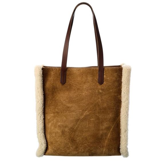 Golden Goose California North-South Suede & Shearling Tote, Brown - Picture 2 of 4